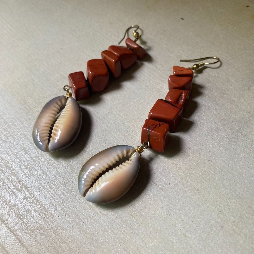 Red Jasper Cowrie Shell Bold Statement Earrings B… - image 5